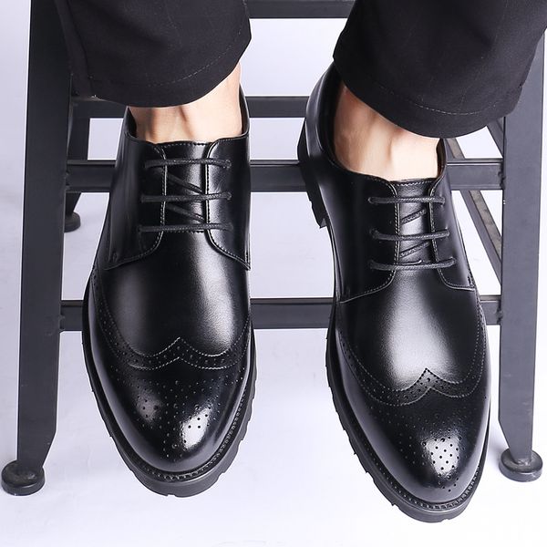 

large size 11 12 new cowhide leather shoes men's business formal shoes vintage brogue men's patent leather men dress p3656, Black