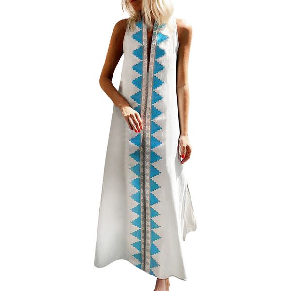 

women summer long dress floral print causal boho dress sleeveless slit lady maxi size 5xl sundress summer beach dresses vestido, Black;gray