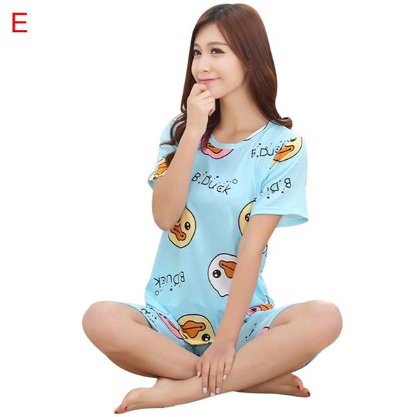 

summer 2019 home womanclothes for wom ready stock clothing short sleeves t-shirt + shorts pajamas two-piece pantalon large femme, Blue;gray