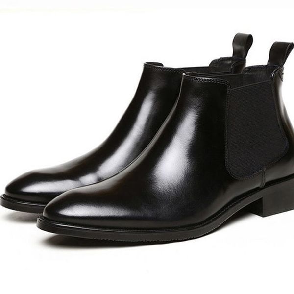 

autumn winter leather men ankle casual boots design vintage retro custom man boots handmade office formal wedding party casual shoes, Black