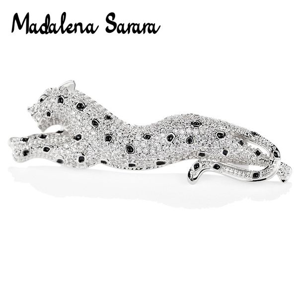 

madalena sarara zironia running leopard style brooch pin easy insert for women jewelry, Gray