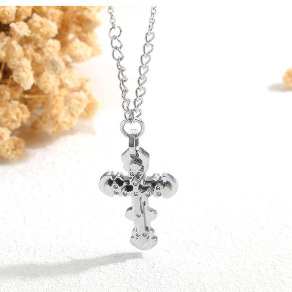 

cross necklace steel titanium inlaid rose gold color plated men and women jewelry give each other's gifts, Silver