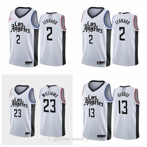 

los angeles clippers men 13 george 23 williams 2 leonard white black 19/20 new city version basketball jersey, Black;red