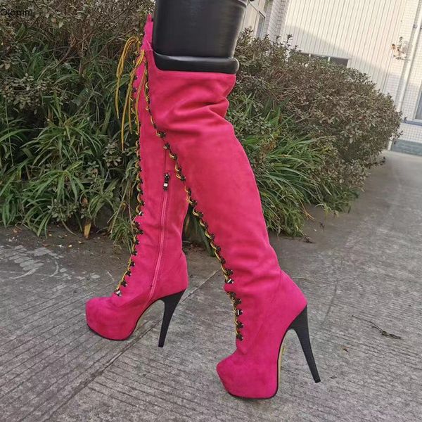 

olomm handmade women platform over the knee boots thin high heels boots round toe charm red party shoes women plus us size 5-20, Black