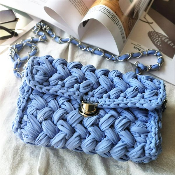 

fashion cotton weave crossbody bags for women handmade crochet knitting women shoulder bag chain women's bag female clutch 2020