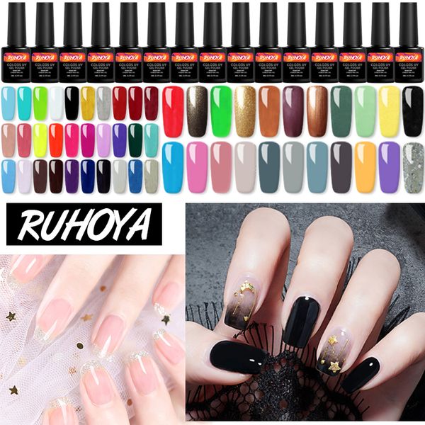 

ruhoya nail gel polish nude colors for enamel gel polish pure color nail art soak off varnish design manicure 8ml, Red;pink