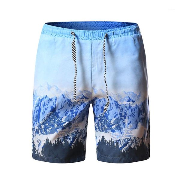 

elastic waist relaxed shorts mens summer surffing pants quick drying mens beach shorts fashion multi print casual, White;black