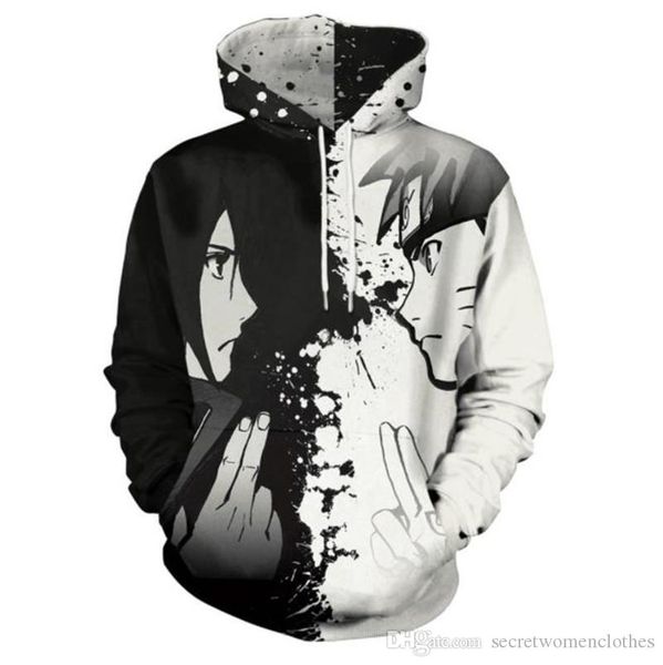

naruto 3d printed womens hoodies autumn long sleeve o neck hooded sweatshirts fashion cartoon printed couples clothing, Black