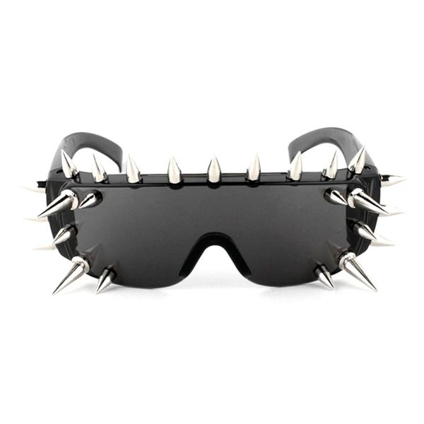 

rivet punk rocker large shield spike fashion novelty party dance sunglasses wrap around goggles gothic hip hop party men eyewear, White;black