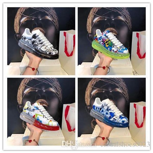 

designer vacuum cushion white shoes graffiti platform sneaker rubber sole sneaker genuine leather plate-forme casual shoes 08, Black