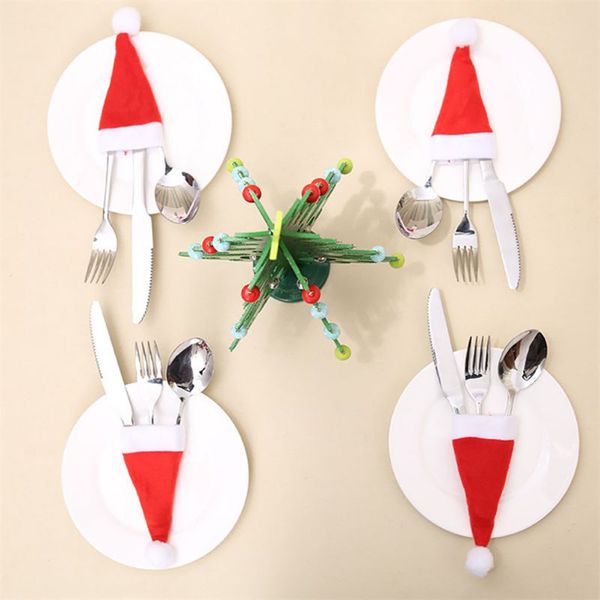 

10pcs kitchen cutlery suit silverware holders pockets knifes forks bag santa hat shaped christmas party festival decorations
