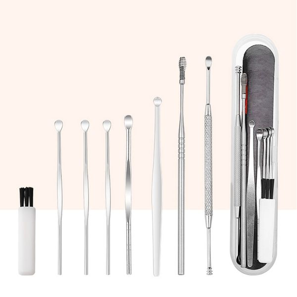 

8 pieces popular practical stainless steel ear picker spiral ears spoon massage ears digging ear picking tool set