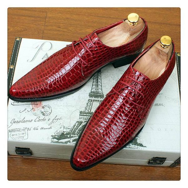 

new arrival mens red dress shoes fashion snake print patent leather party casual shoes man pointed toe wedding groom, Black