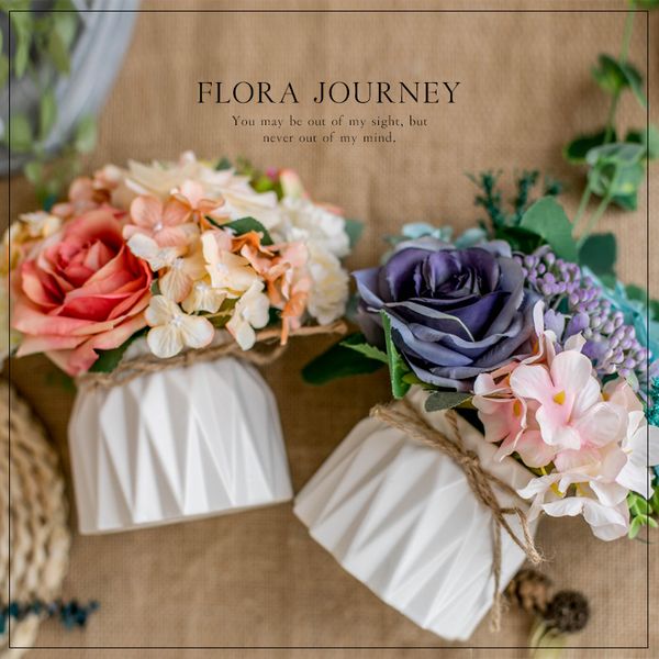 

northern european-style artificial flower set ceramic hemp rope vase rose artificial potted plant home decoration fake flower pot