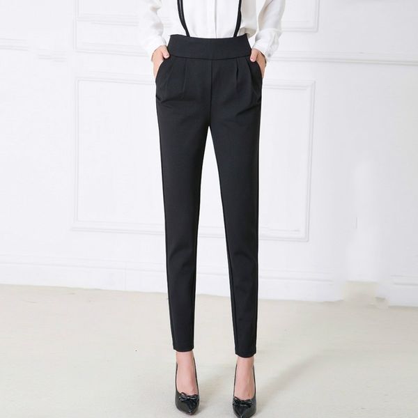 

casual women's harem pants spring summer fashion office lady ankle-length trousers female high elastic work wear pants plus size, Black;white