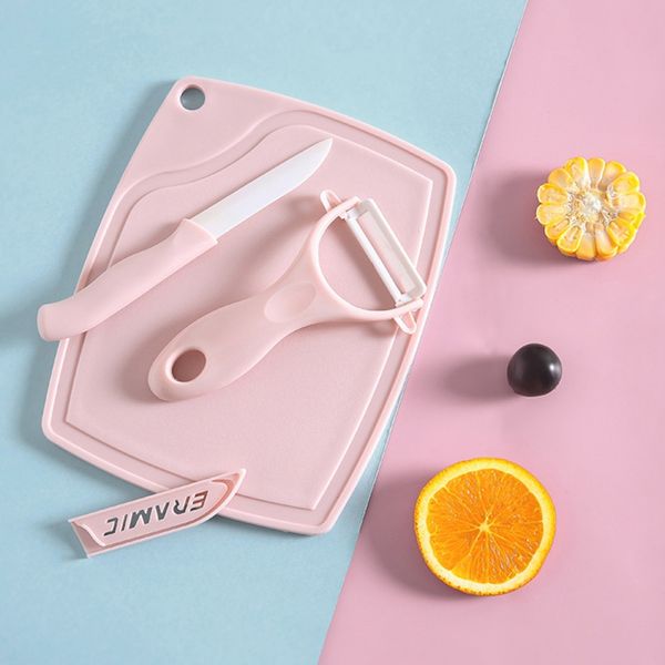 

environmentally pu ceramic knife set with fruit/vegetable peeler cutting board plastic chopping blocks