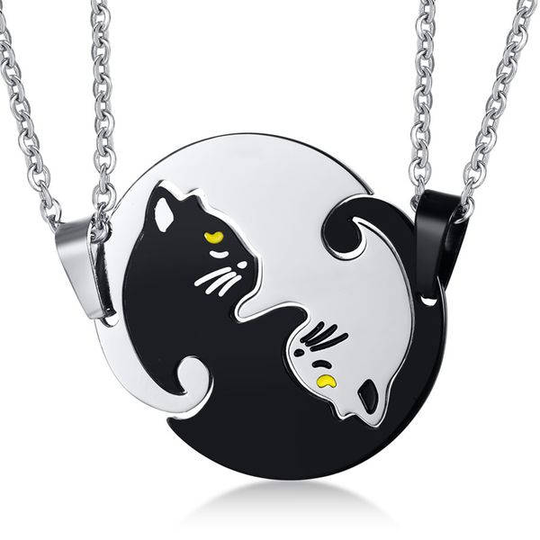 

1 pair stainless steel yin yang cat puzzle piece, Silver