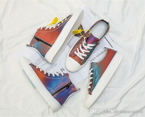 

2020 fashion new multicolor jelly 3m chameleon laser casual sports high-men's shoes canvas shoes running shoes sneakers, Black