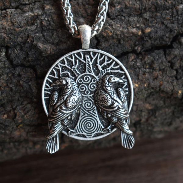 

sanlan norse viking yggdrasil tree of life couple raven necklace, Silver