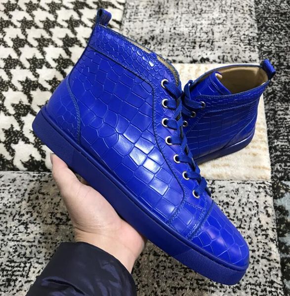 

2018 colorful blue men sneakers red bottom shoes high luxury designer classic louspiked orlato men's flat wedding party dress 35-46, Black