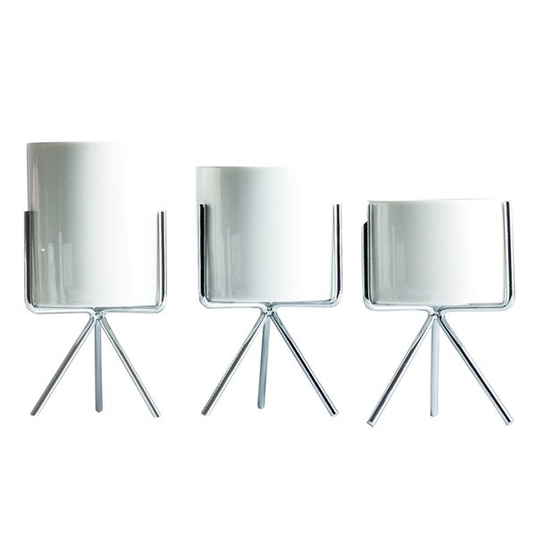 

3 set of nordic style plant stand with flower pot succulent planter rack holder including white planting pot