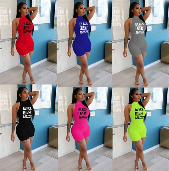 

black lives matter letter print summer women shorts jumpsuits design rompers sleeveless off shoulder skinny bodysuits overalls d62208, White