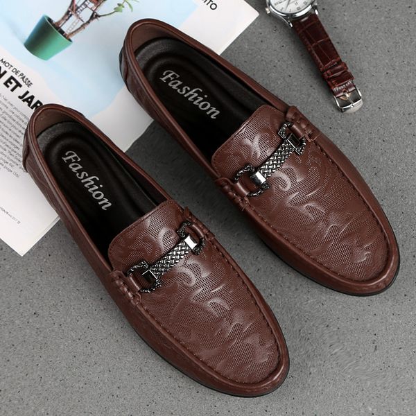 

leather slip on mens shoe loafers for soft shoes casual male comfortable brown terse waterproof black utdoor