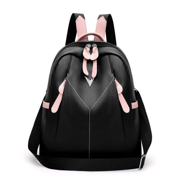 

women fashion pu leather contrast color zipper packsack travel detachable shoulder strap big capacity waterproof backpack