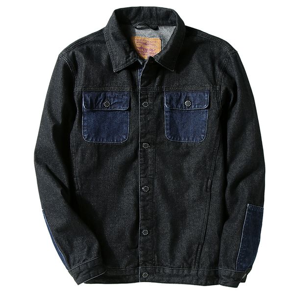 

7xl mens denim jacket contrast color casual men coat cowboy men's jean streetwear chaqueta hombre;ya065, Black;brown