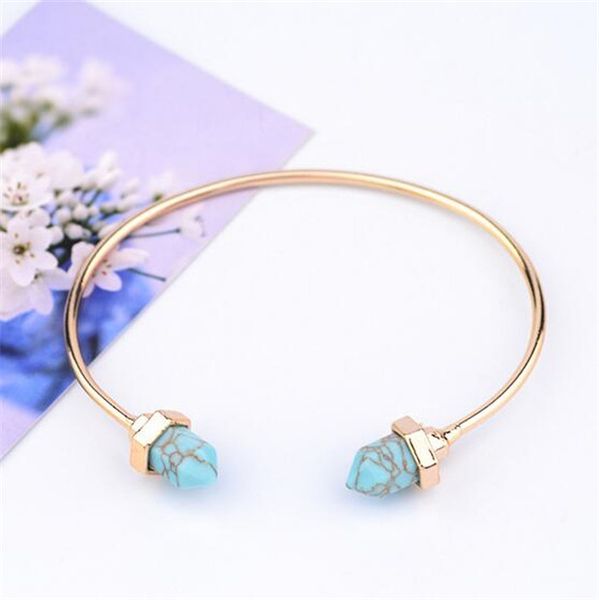

jg1 gold & silver plated cuff bracelets natural stone turquoise bangles adjustable men women fashion fine jewelry perfect gift k3458, Black