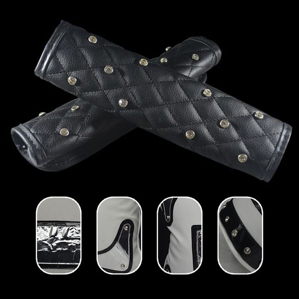 

car shifter covers car handbrake grips cover set leather with crystal rhinestone black interior accessories for women girls