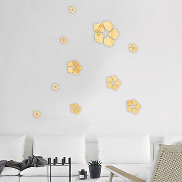 

3d mirror wall sticker plastic 3d diy unique romantic flowers stickers living room decoration flower pattern wall sticker 1set