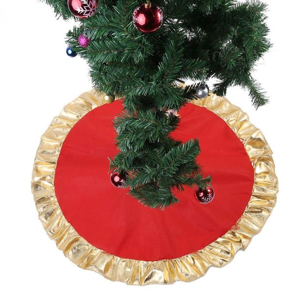 

90cm christmas tree skirt gold edge xmas party delicate embroidery home decoration cute surround santa design ornament carpet