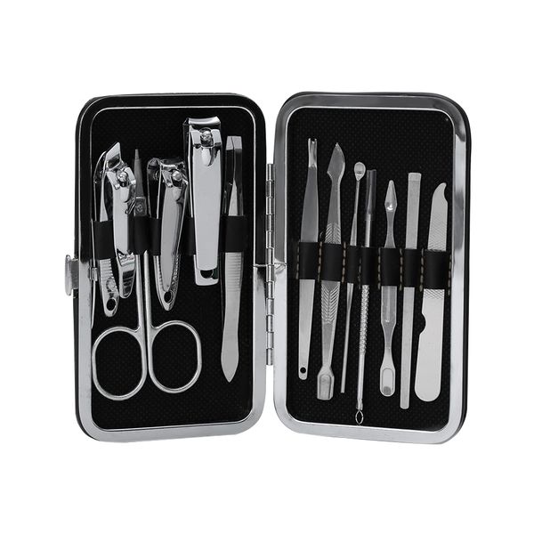 

12pc professional pedicure/manicure set nail clippers cleaner cuticle grooming kit case stainless steel beauty nail art tools