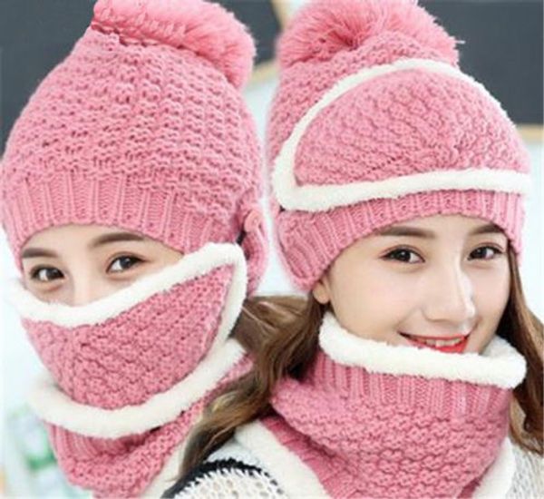 

Women's Ladies Girls Kitted Crochet Wool Beret Hat With Scarf Mask Winter Warm