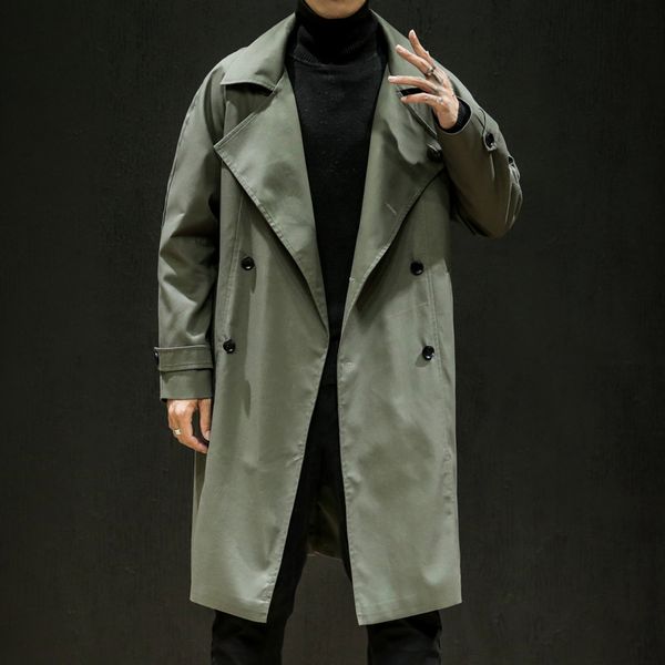 

spring trench coat men fashion turn down collar double breasted windbreaker long coat men plus size -5xl autumn abrigos hombre, Tan;black