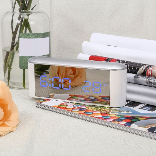 

3 in 1 led electronic mirror alarm clock time temperature display snooze function deskdigital table led alarm clocks