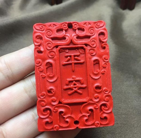 оригинальная шахта красная киноварь резьба сейф ничего не делать кулон кулон мужчины и женщины ожерелье безопасный автомобиль висит ювелирны, Silver