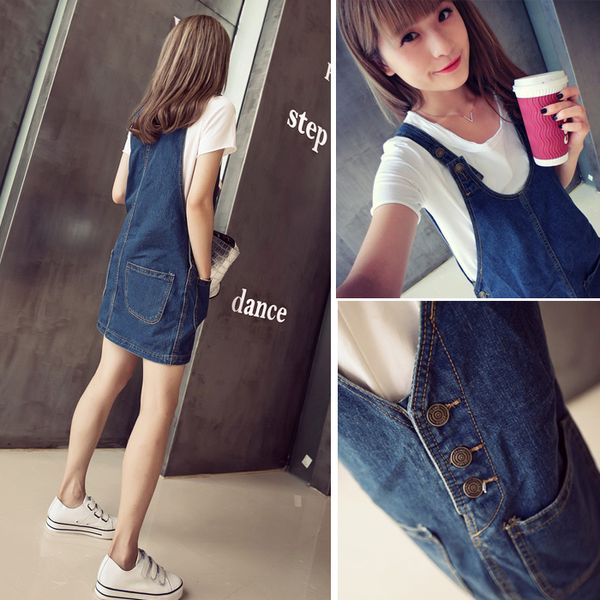 

s-4xl new summer fashion women ladies pluse size mini denim strap jean dress loose fitting sleeveless casual overalls dungarees, Black;gray