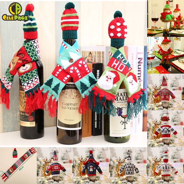

christmas wine bottle cover clothes wine bottle hat scarf christmas eve party decoration santa claus snowman home party supplies