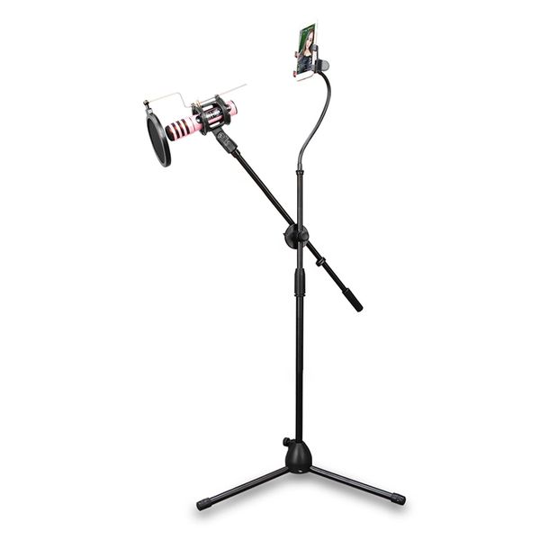 

Tripod Microphone Stand Bracket Supporter W/ Shock-proof Mount Mic Pop Filter Mobile Phone Holder for Podcast Broadcast Chatting