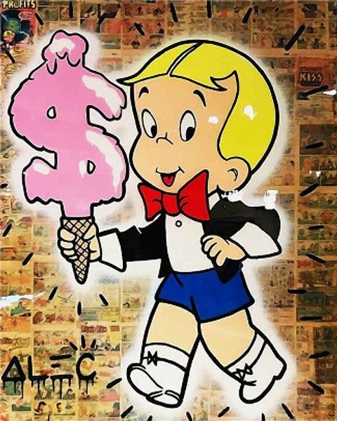 

hand-painted alec monopoly banksy graffiti pop art oil painting richie rich ice cream money on canvas wall art home decor multi sizes g242