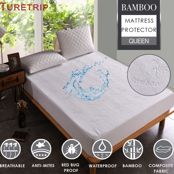 

turetrip jacquard bamboo mattress cover bed waterproof mattress protector anti bed bugs cover housse de matelas