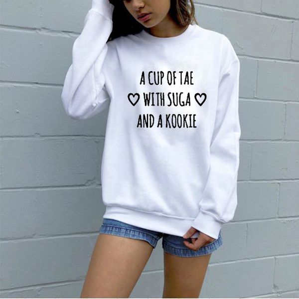 

enjoythespirit women's crewneck sweatshirt a cup of tae with suga and a kookie funny letters printed jumper warm winter, Black