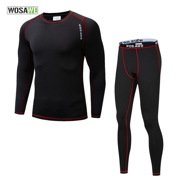 

wosawe mens cycling base layer winter thermal fleece underwear suits jersey shirt sports long johns winter keep warm, Black;red