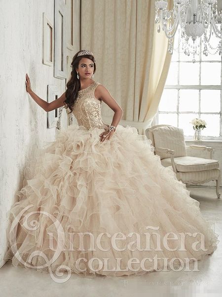 

champagne ball gown quinceanera dresses tiered skirts organza applique beaded straps scoop neck custom made sweet 16 formal prom gown, Blue;red