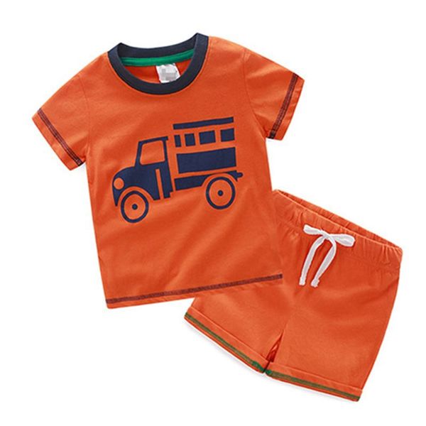 

clothing sets baby boys clothes summer kids girls 100% cotton toddler cartoon truck +pants 2pcs children outfits, White