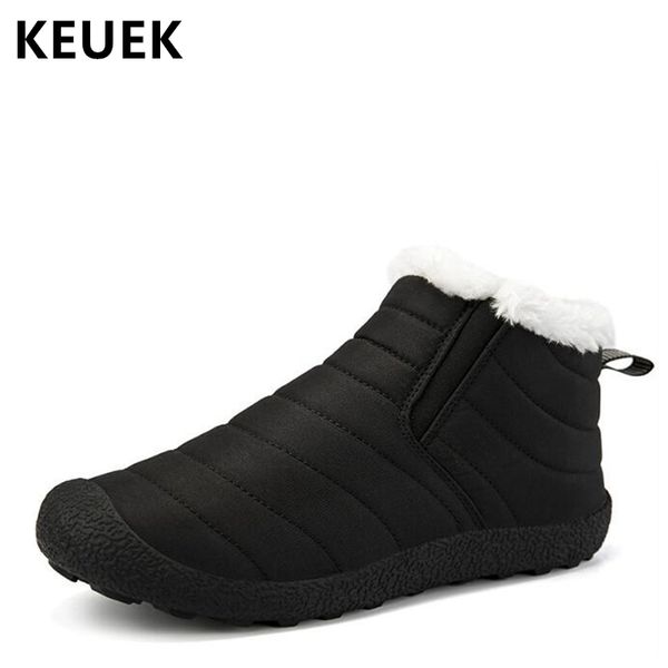 

winter warm comfortable snow boots big size men cotton-padded shoes slip-on plush cotton boots lovers shoes 02c, Black