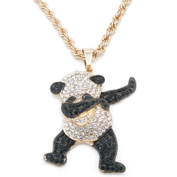 

european and american fashion personality hip-hop fashion jewelry men's necklace long twist chain alloy cute panda boutique pendant, Silver