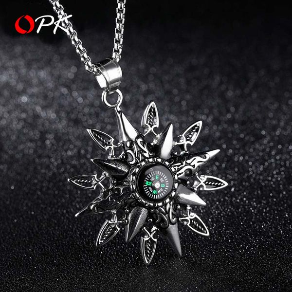 

brand men jewelry temperament sun god compass pendant compass necklace hip hop men necklace trendy student personality pendant, Silver